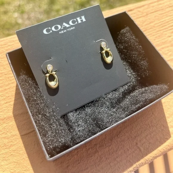 Coach Gold Tone Mini Huggie Hoop Earrings NWT 1/2” - Picture 3 of 3